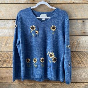 VTG Christopher & Banks Sunflower Embroidered Sweater Knit Women’s Size 1X